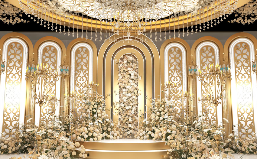 淄博香槟色调婚礼堂效果展示